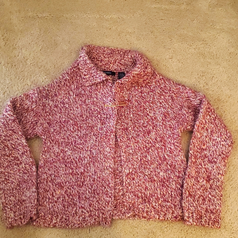 Express wool safety pin open front sweater